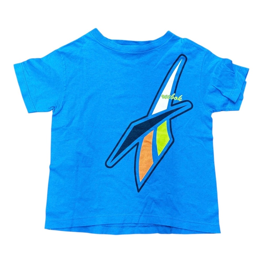 Vintage Reebok Kids T-Shirt Youth 10-12 Blue Big Logo Graphic Made in USA
